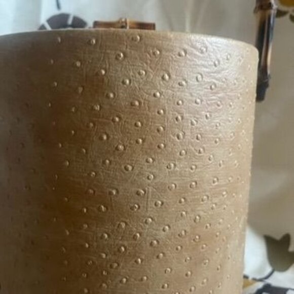 Vintage MCM Faux Ostrich Ice Bucket With Bamboo Handle & Lid READ - Picture 4 of 11